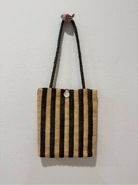 Annabel Ingall Black and Tan Striped Woven Shoulder Bag